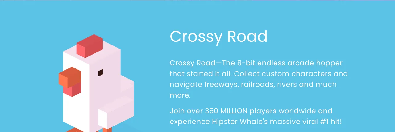 Kyllingen fra Crossy Road på spillets offisielle side